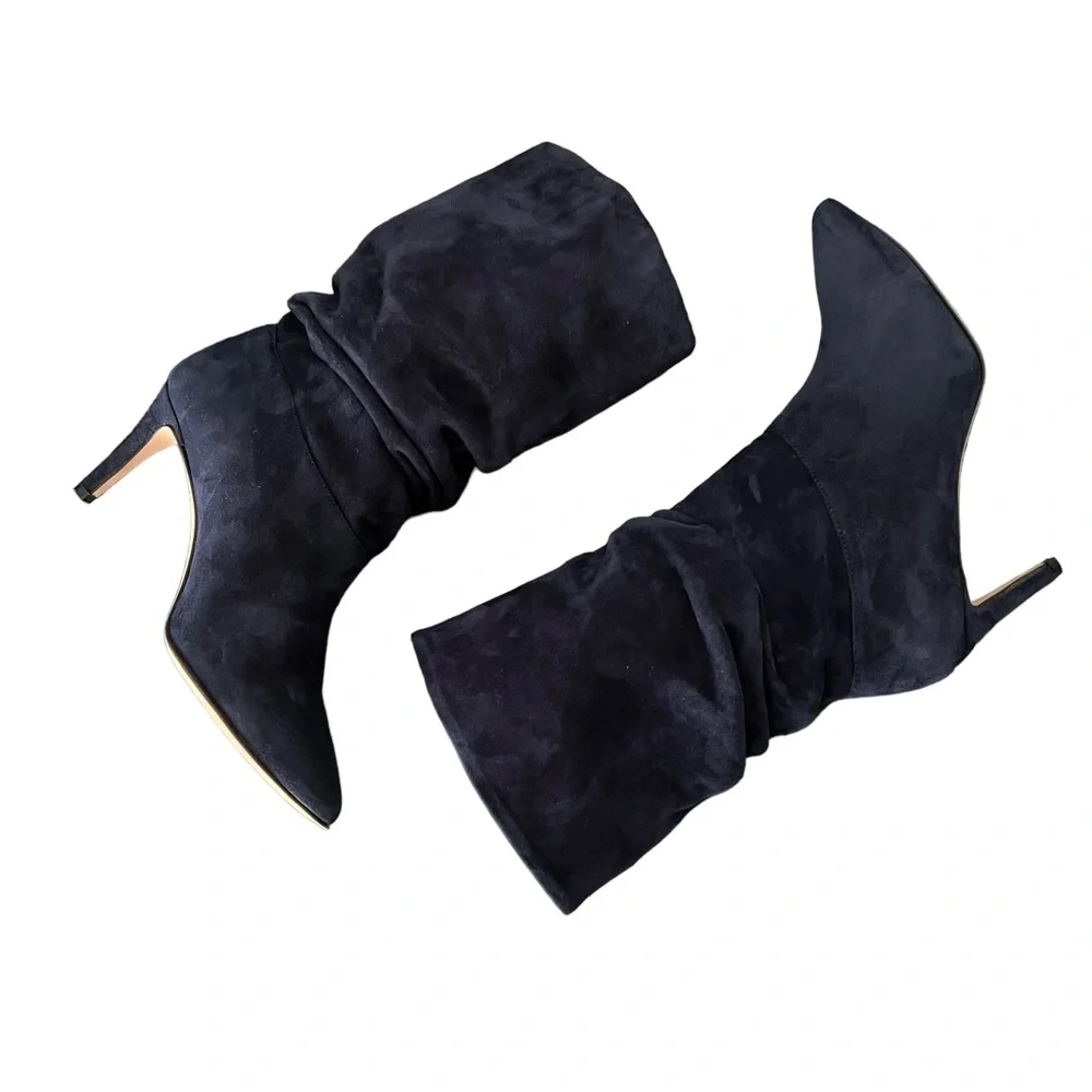 Andrea Carrano RICCIA NAVY SUEDE Mid-Calf Bootie Women’s Size 7.5 - Picture 6 of 12